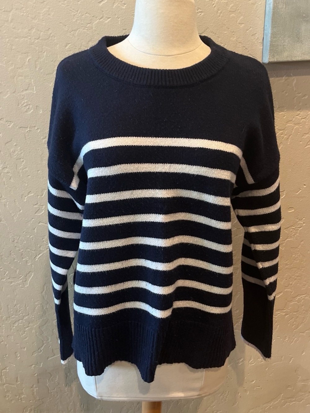 Philosophy Navy and White Striped Crewneck Sweater